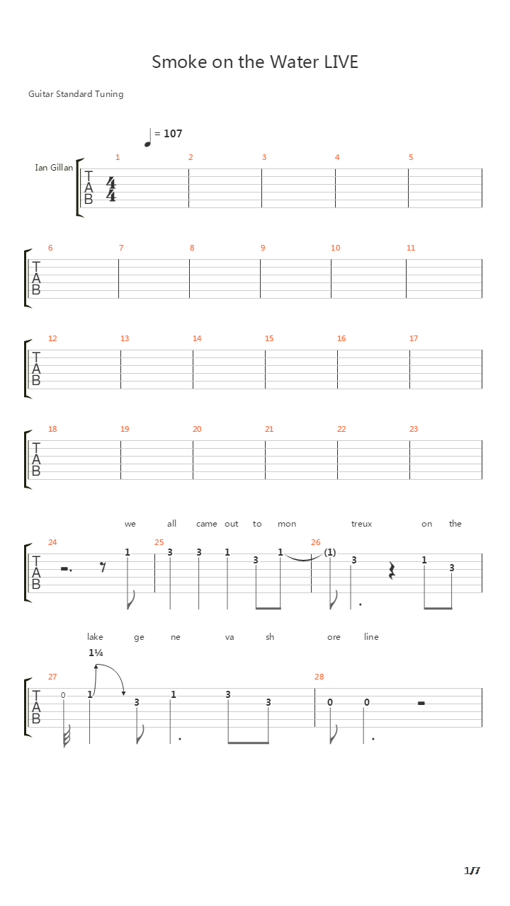 Smoke On The Water吉他谱