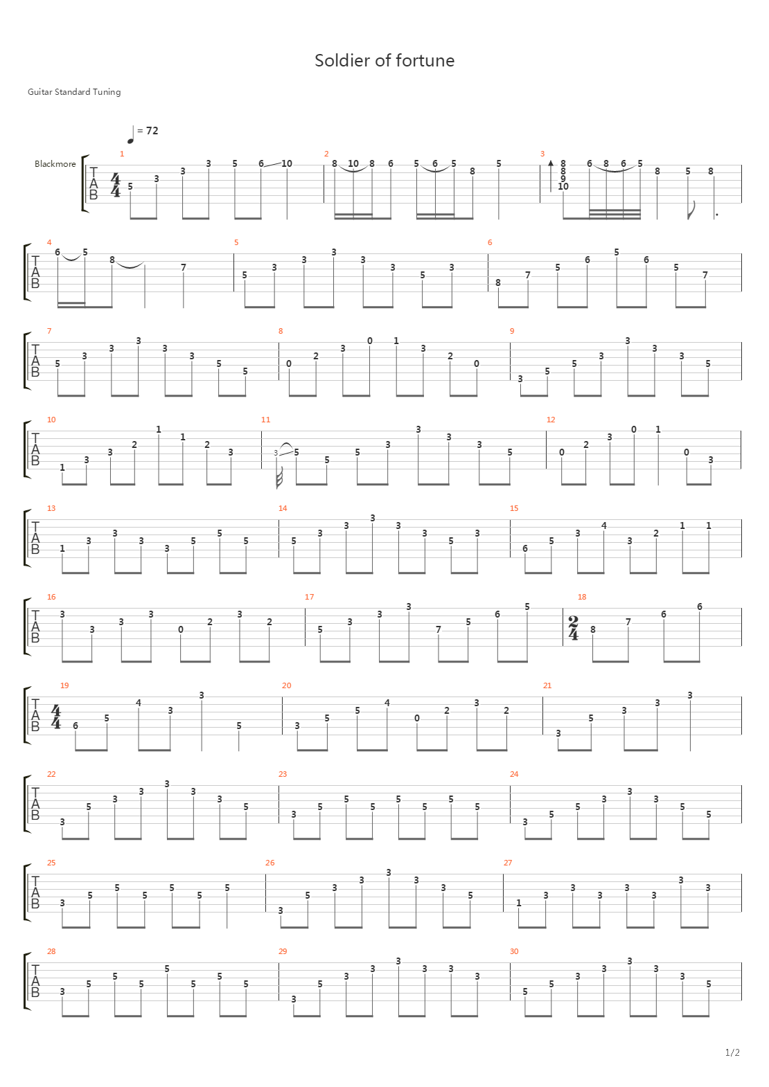 Soldier Of Fortune吉他谱