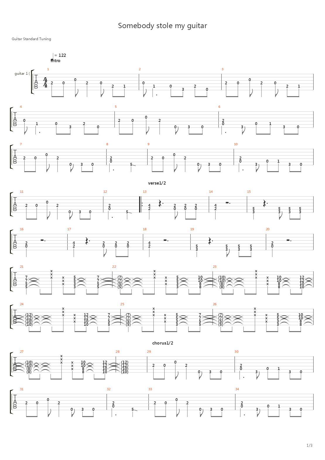 Somebody Stole My吉他谱