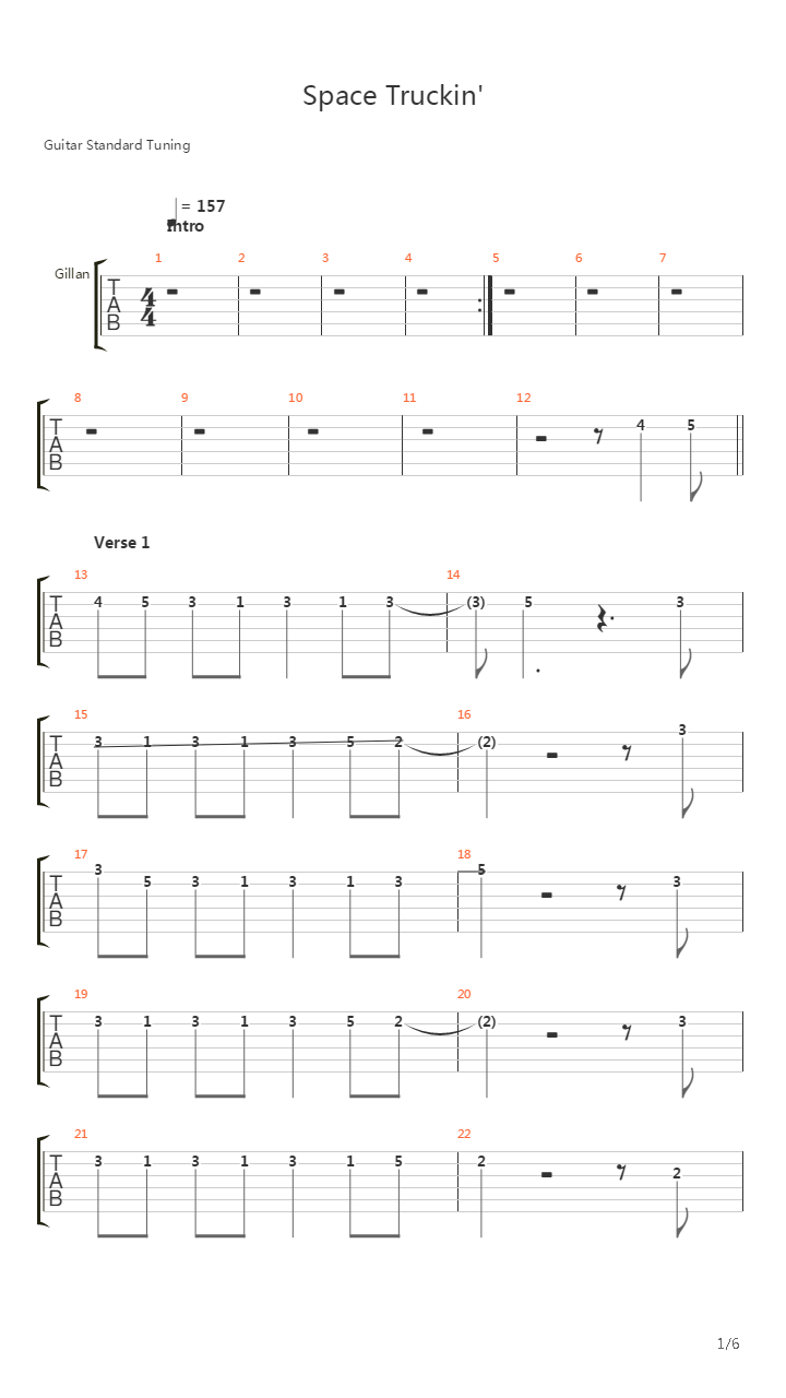 Space Truckin吉他谱