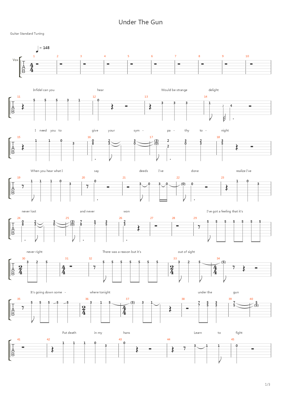 Under The Gun吉他谱
