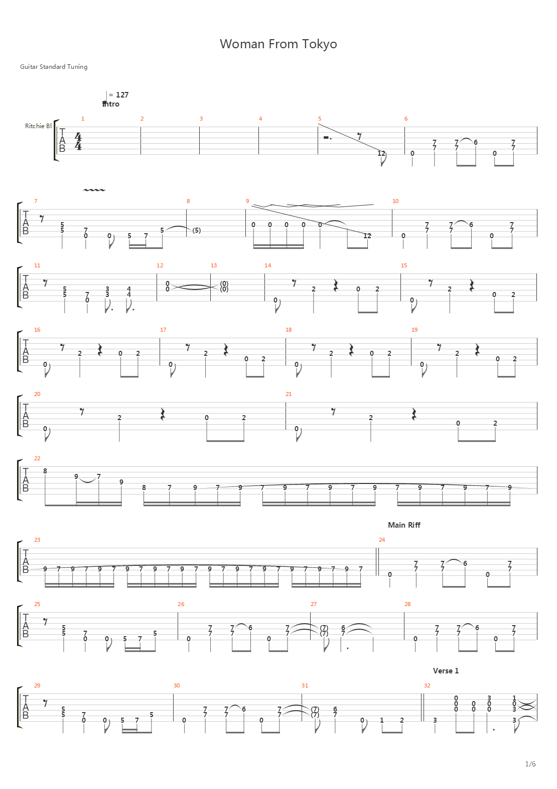 Woman From Tokyo吉他谱