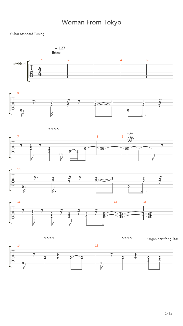 Woman From Tokyo吉他谱
