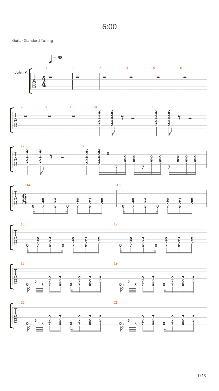 6 00吉他谱