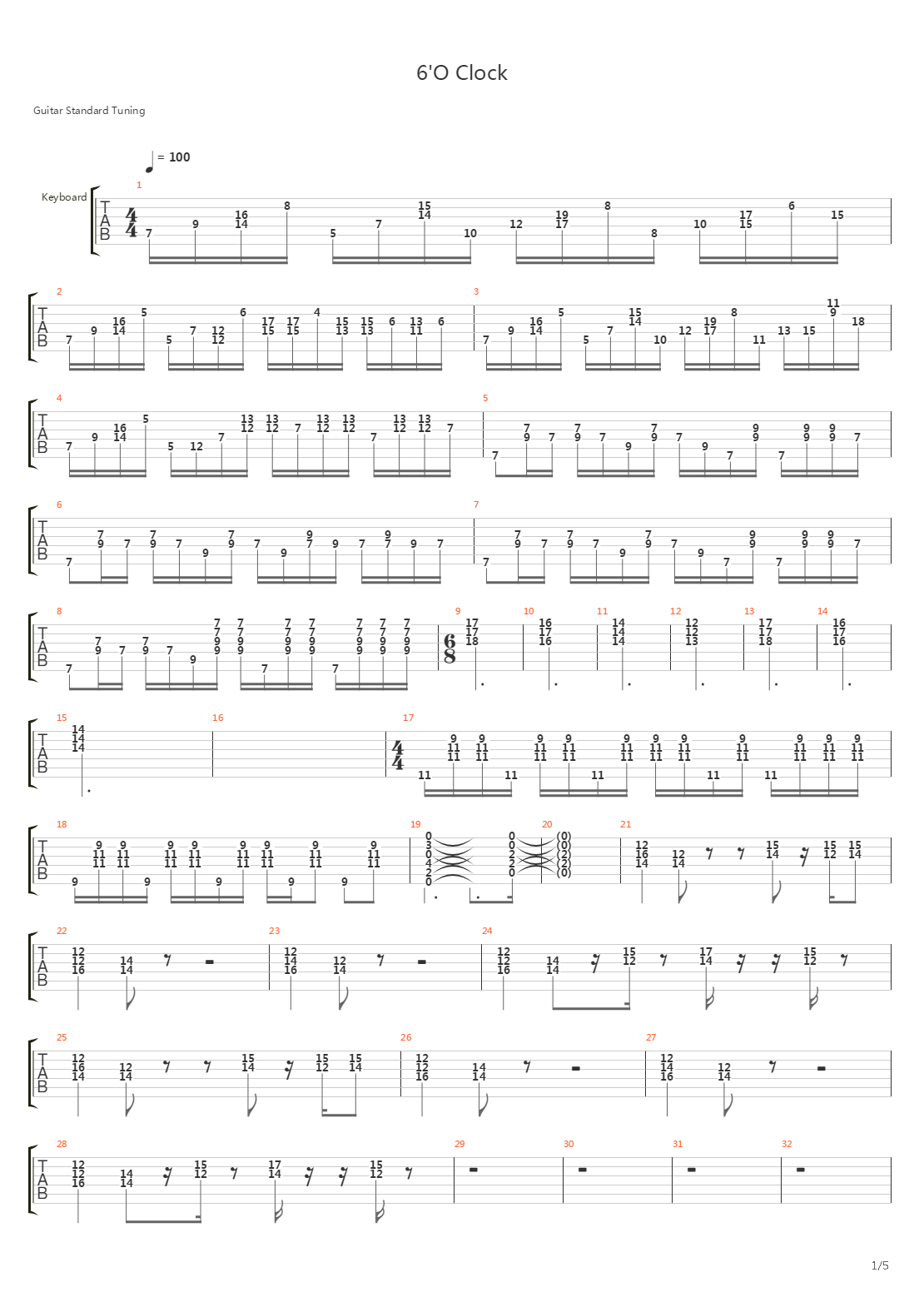 6 Oclock吉他谱