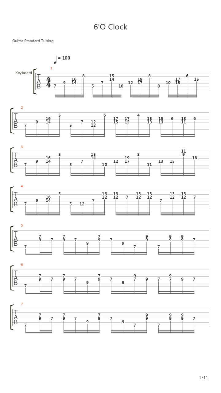 6 Oclock吉他谱