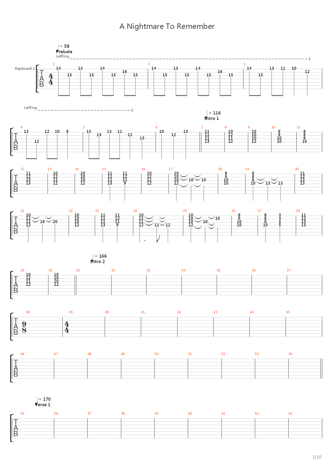 A Nightmare To Remember吉他谱