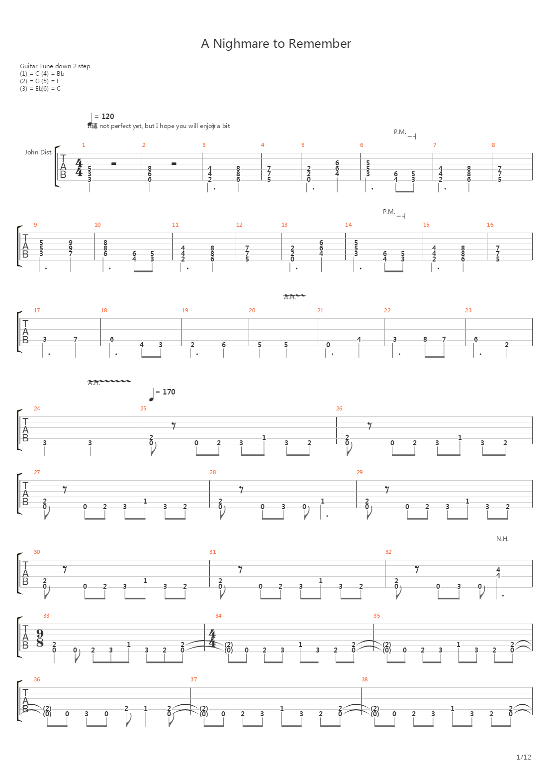 A Nightmare To Remember吉他谱
