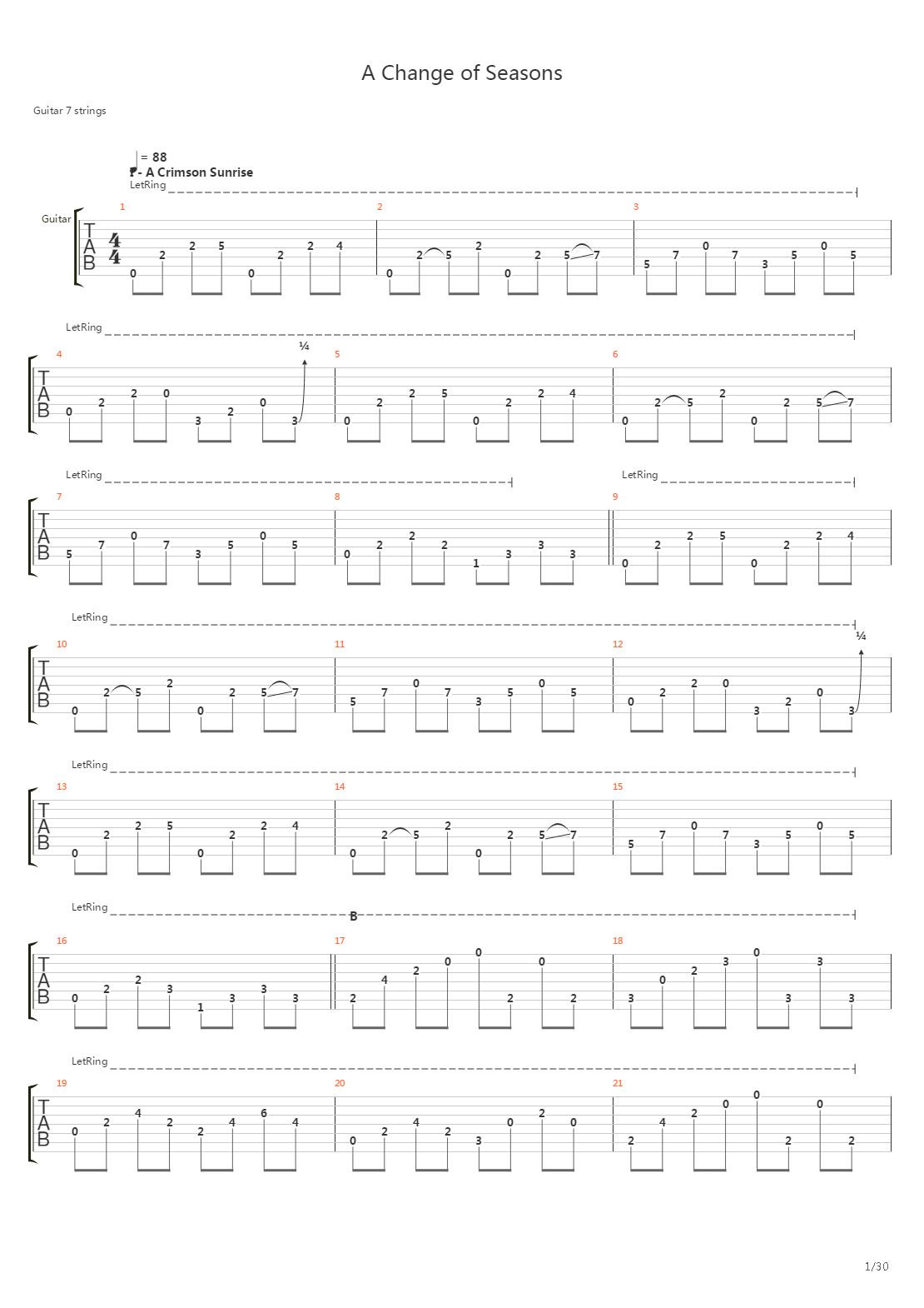 A Change Of Seasons吉他谱