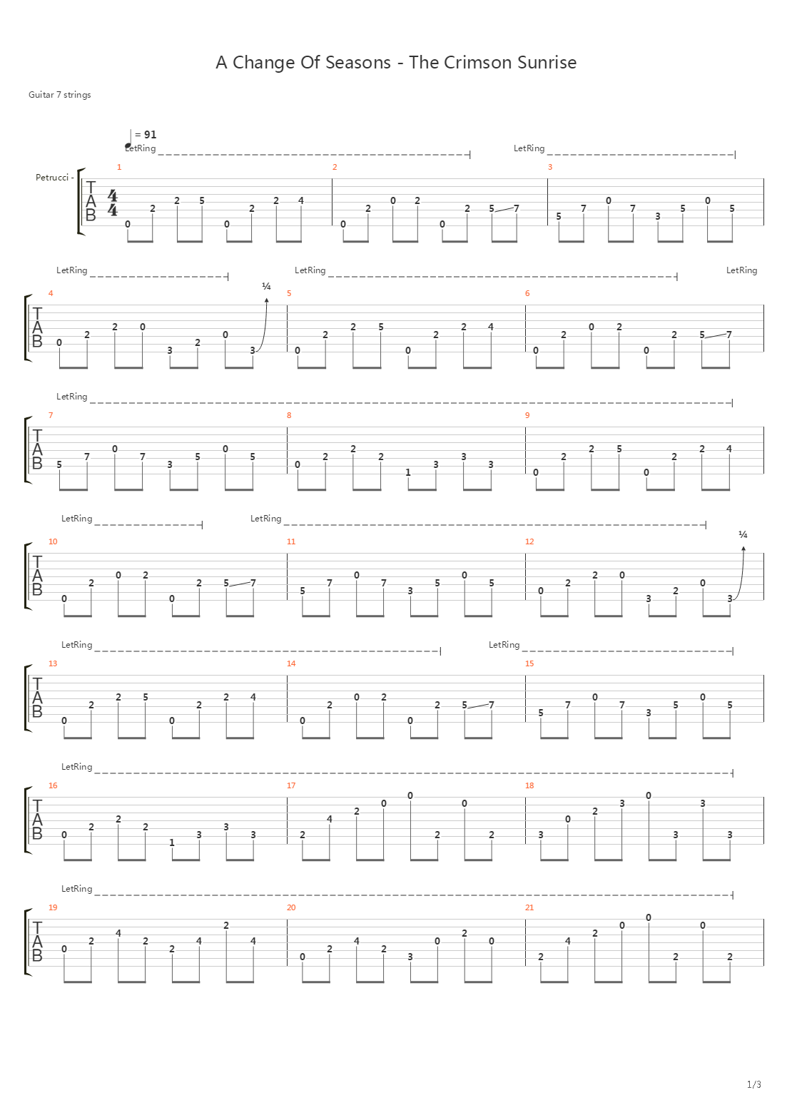 A Change Of Seasons I The Crimson Sunrise吉他谱