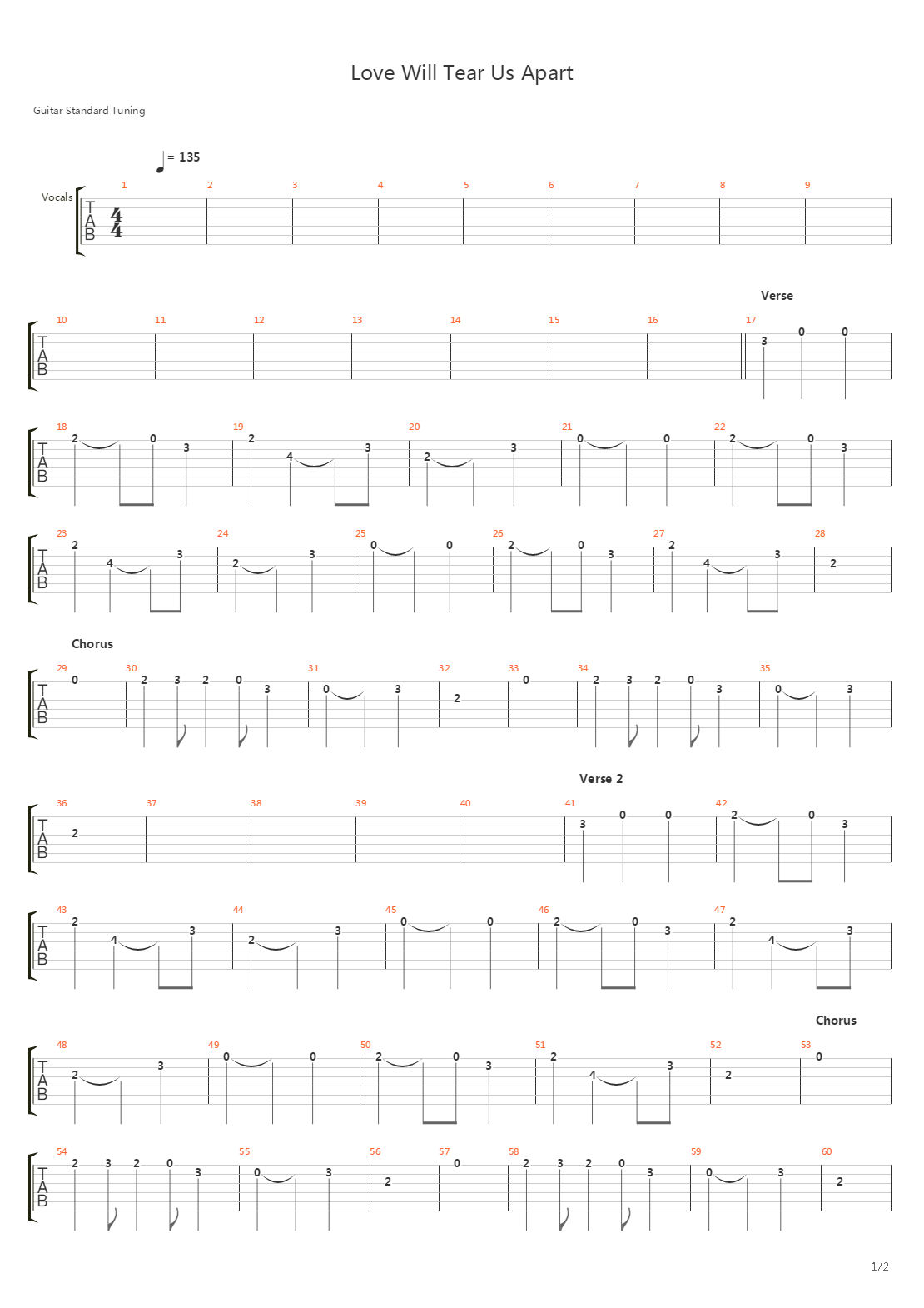 Love Will Tear Us Apart吉他谱