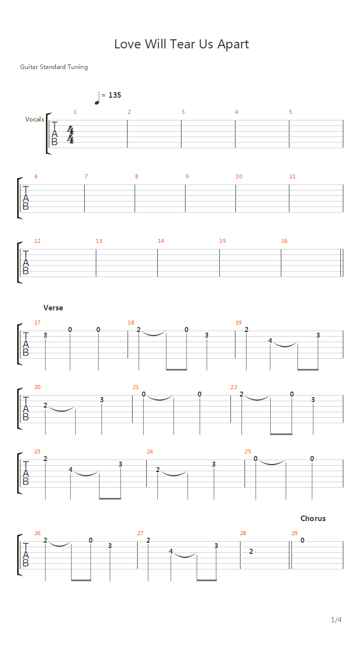 Love Will Tear Us Apart吉他谱