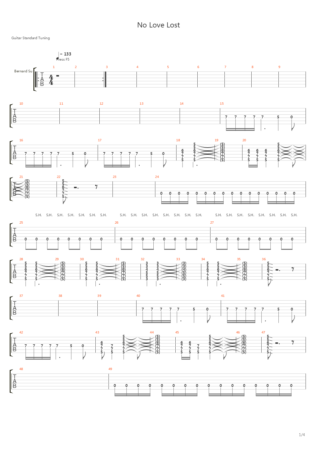 No Love Lost吉他谱