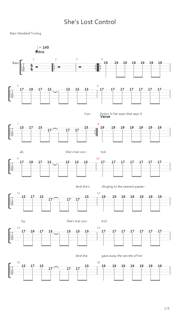 Shes Lost Control吉他谱