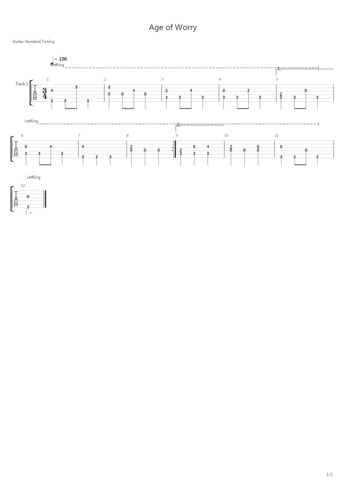 Age Of Worry吉他谱