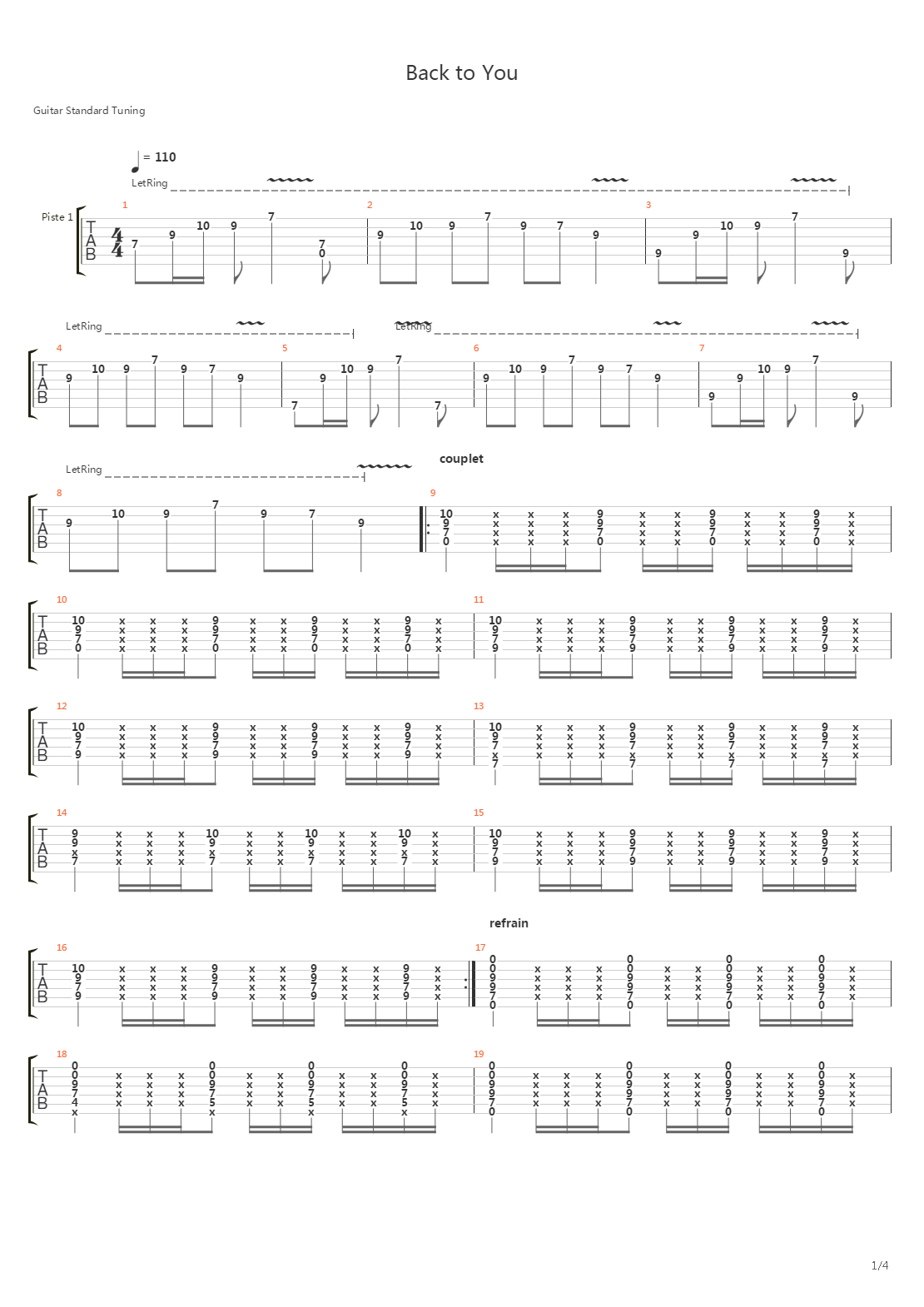 Back To You吉他谱