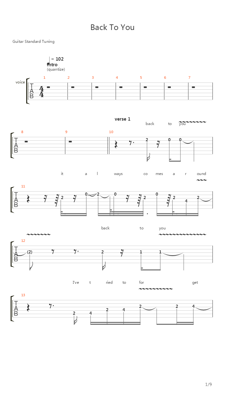 Back To You吉他谱