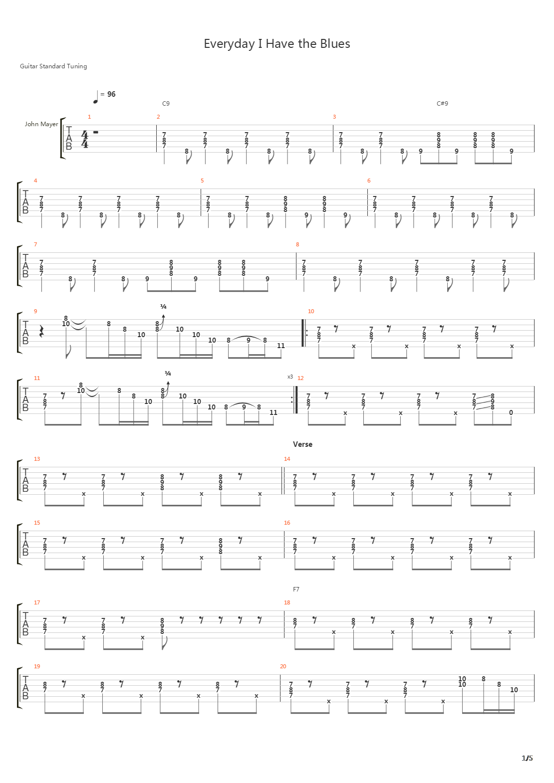 Everyday I Have The Blues吉他谱