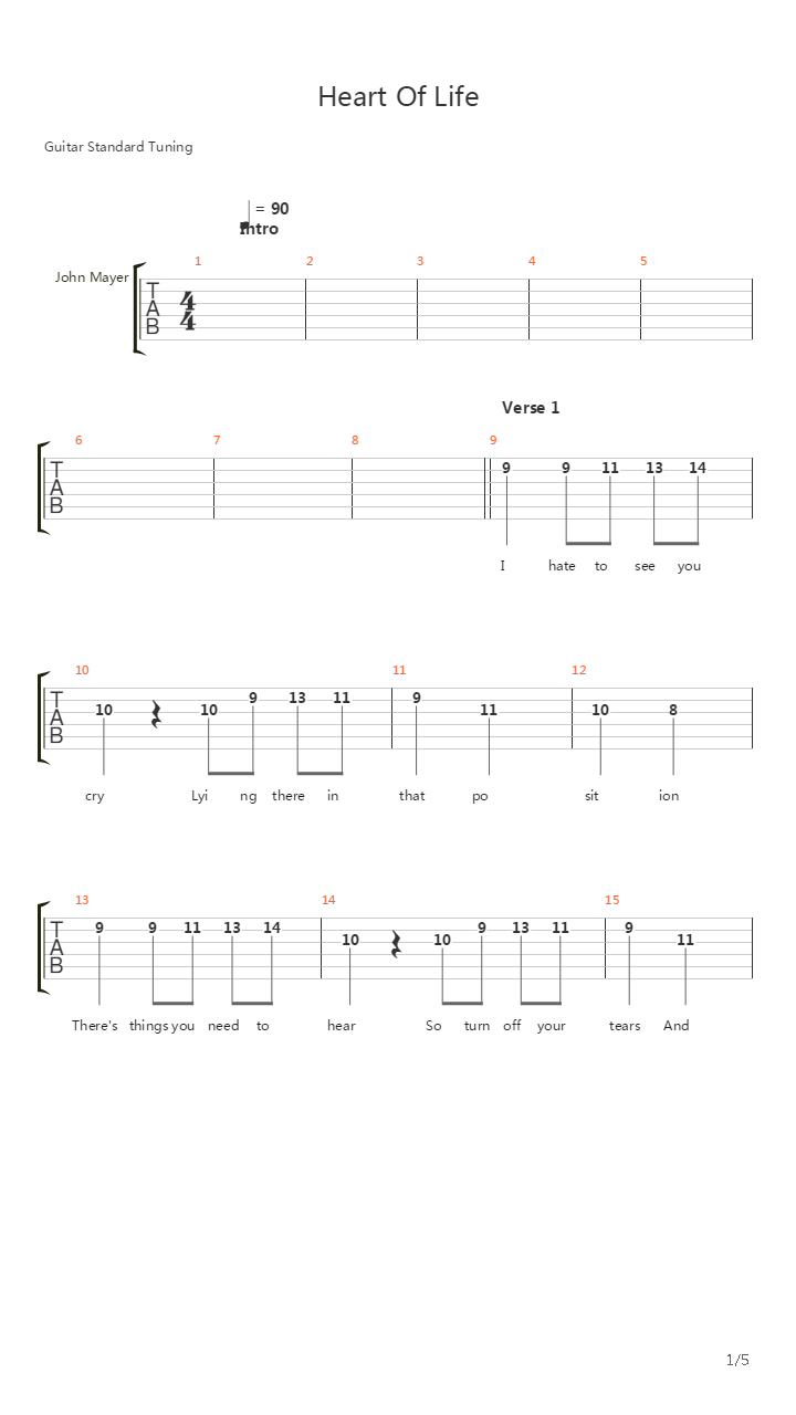 Heart Of Life吉他谱