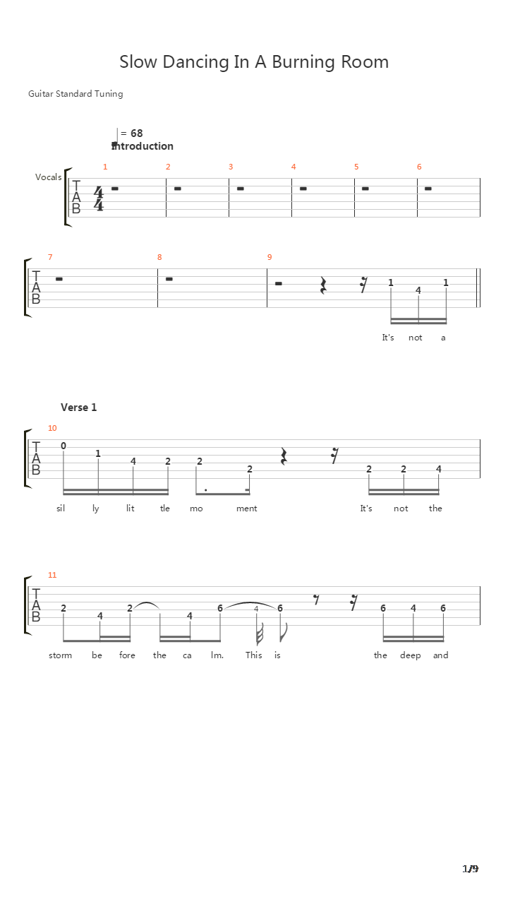 Slow Dancing In A Burning Room吉他谱