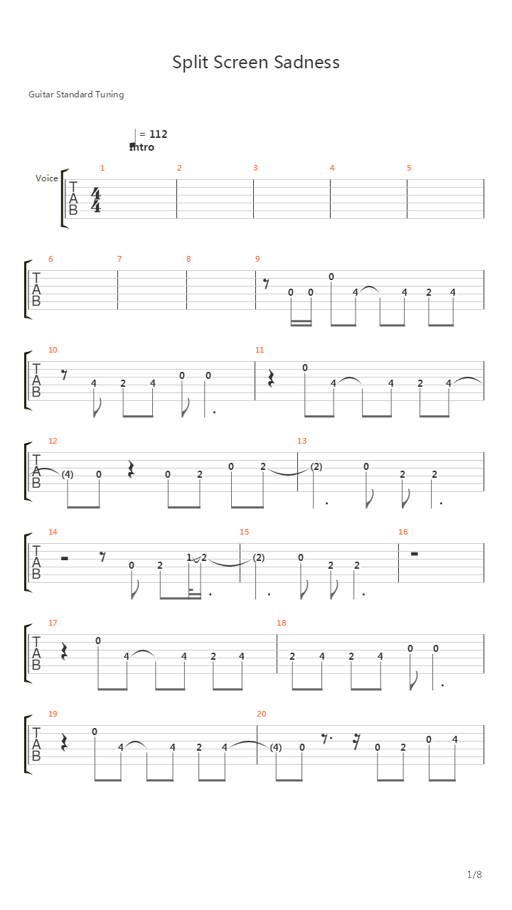 Split Screen Sadness吉他谱