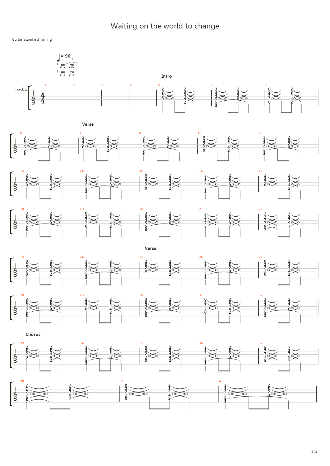 Waiting On The World To Change吉他谱
