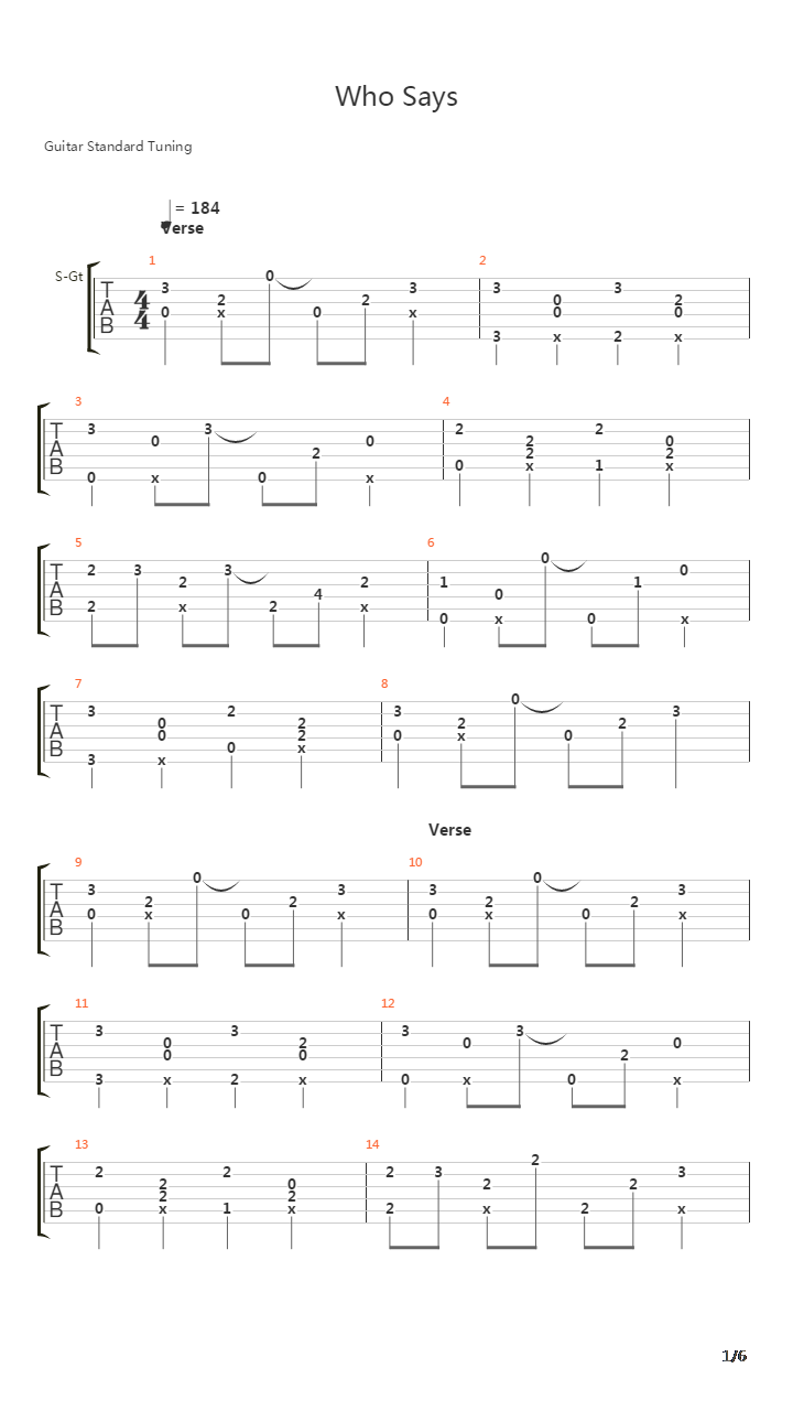 Who Says吉他谱