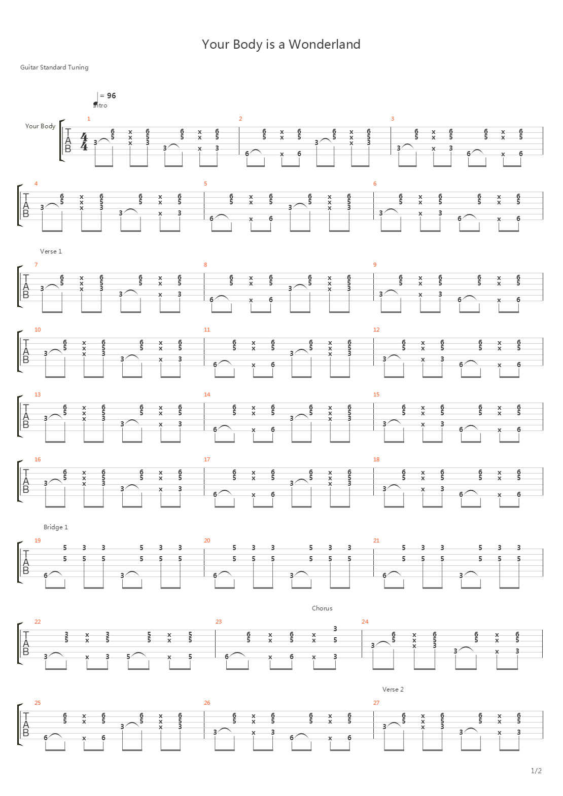Your Body Is A Wonderland吉他谱