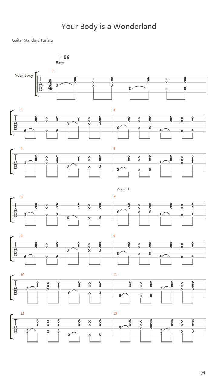 Your Body Is A Wonderland吉他谱