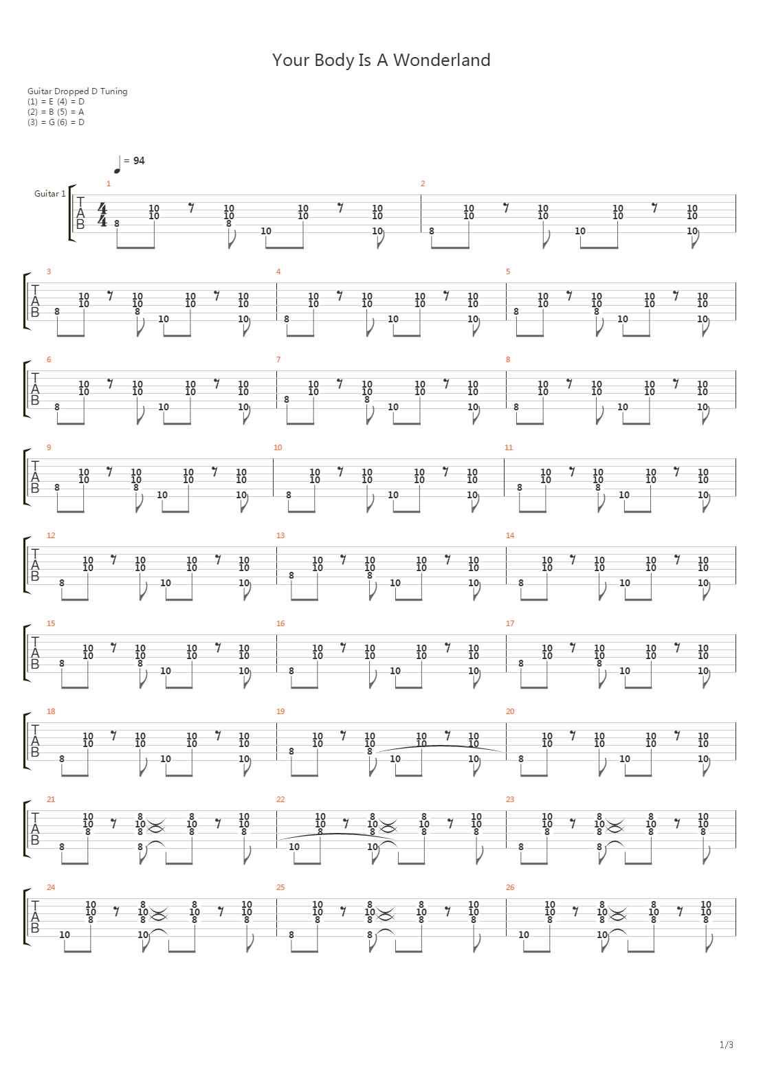 Your Body Is A Wonderland吉他谱