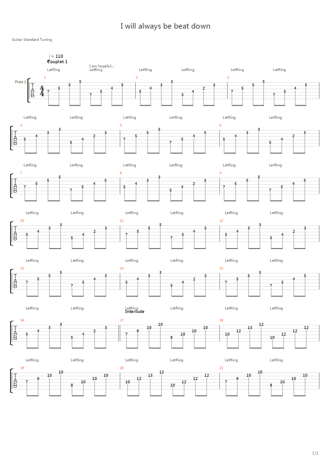 I Will Always Be Beat Down吉他谱
