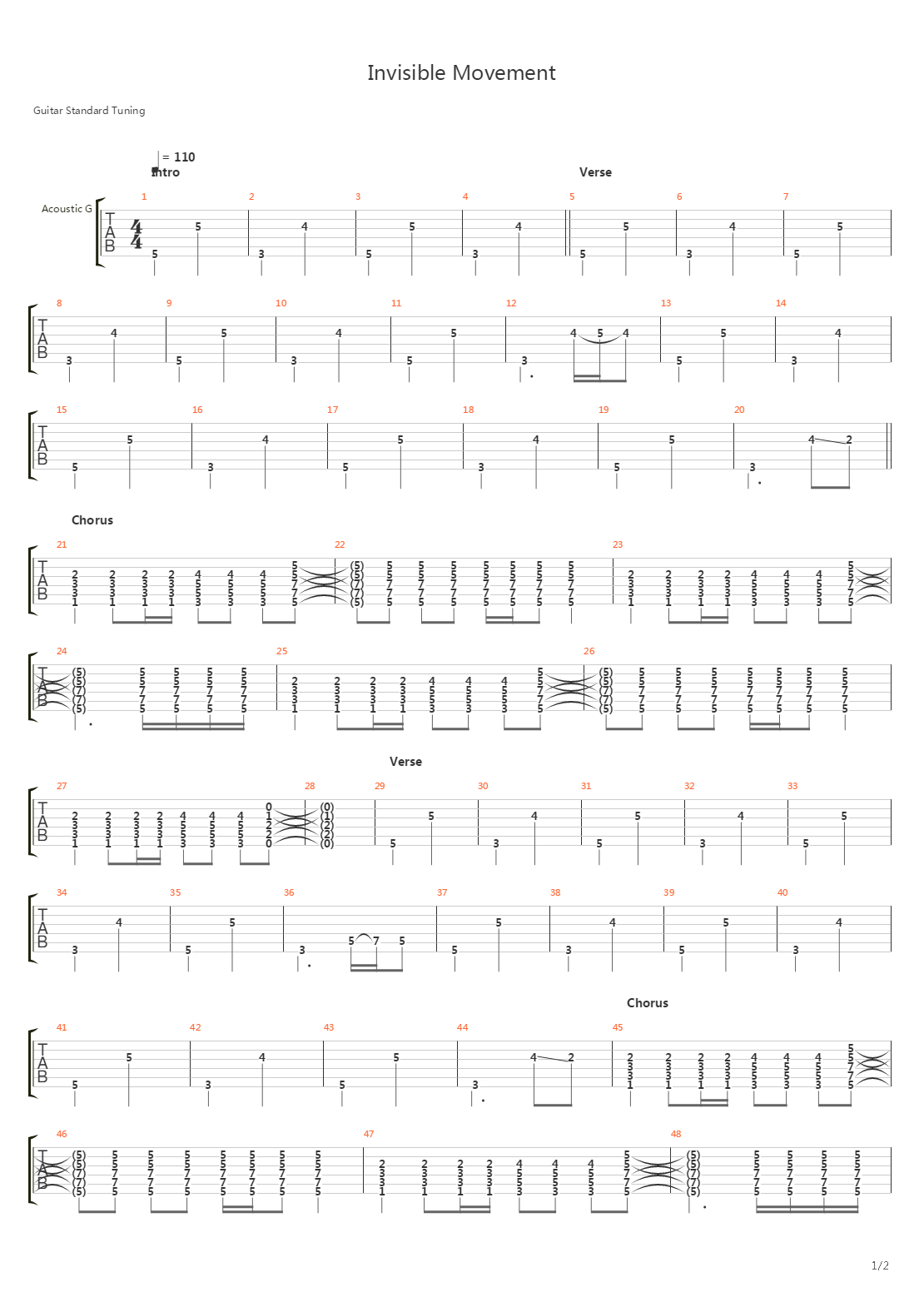 Invisible Movement吉他谱