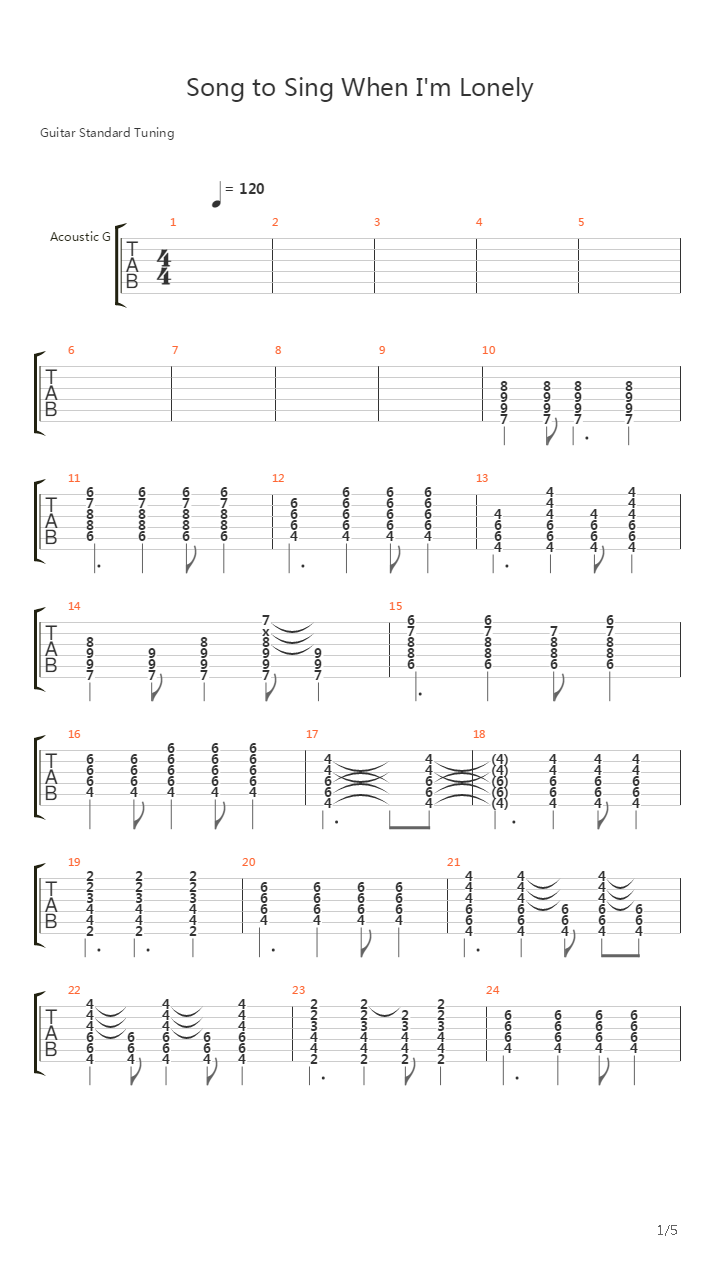 Song To Sing When Im Lonely吉他谱