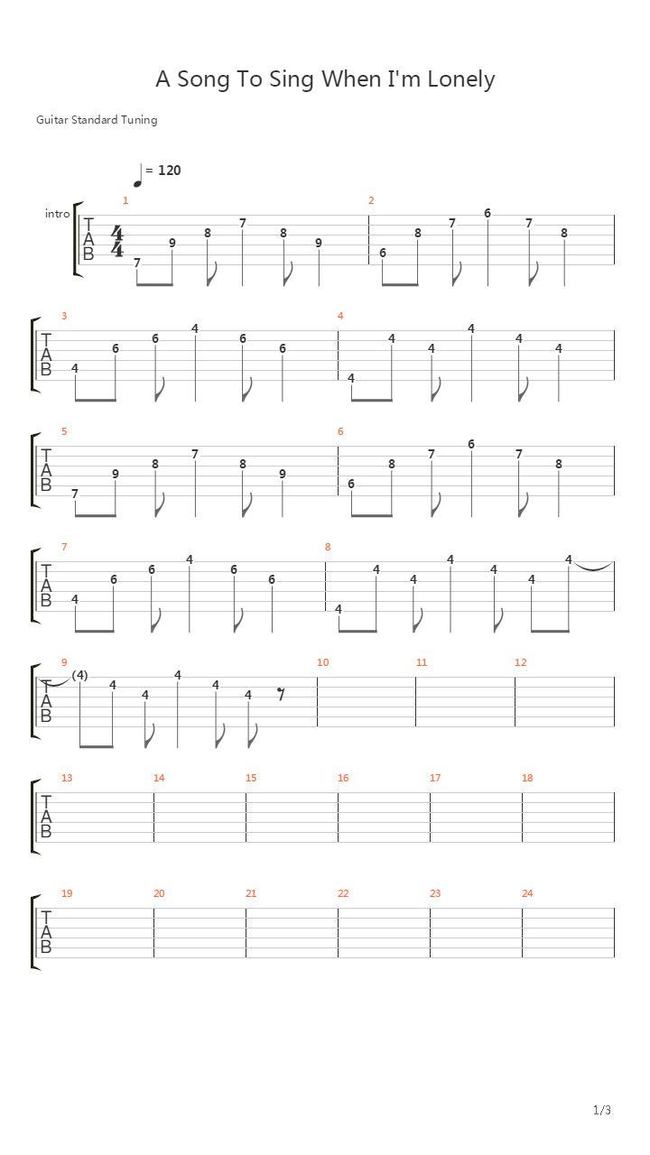 Song To Sing When Im Lonely吉他谱