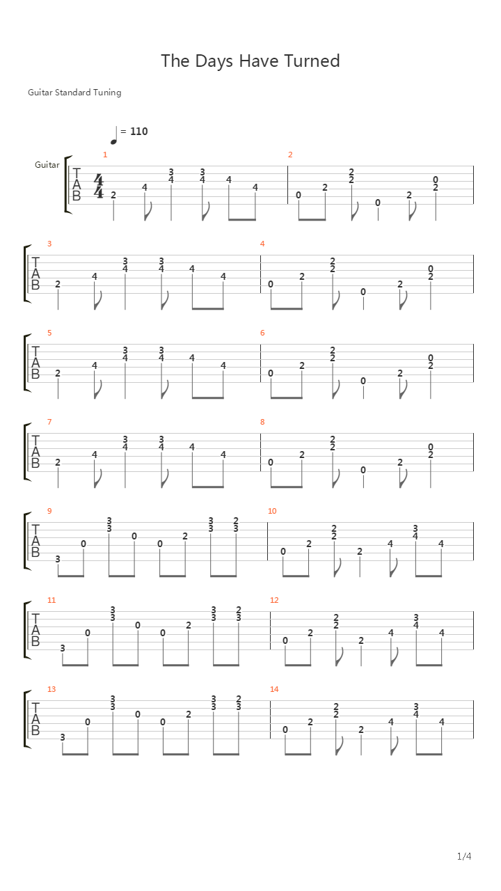 The Days Have Turned吉他谱