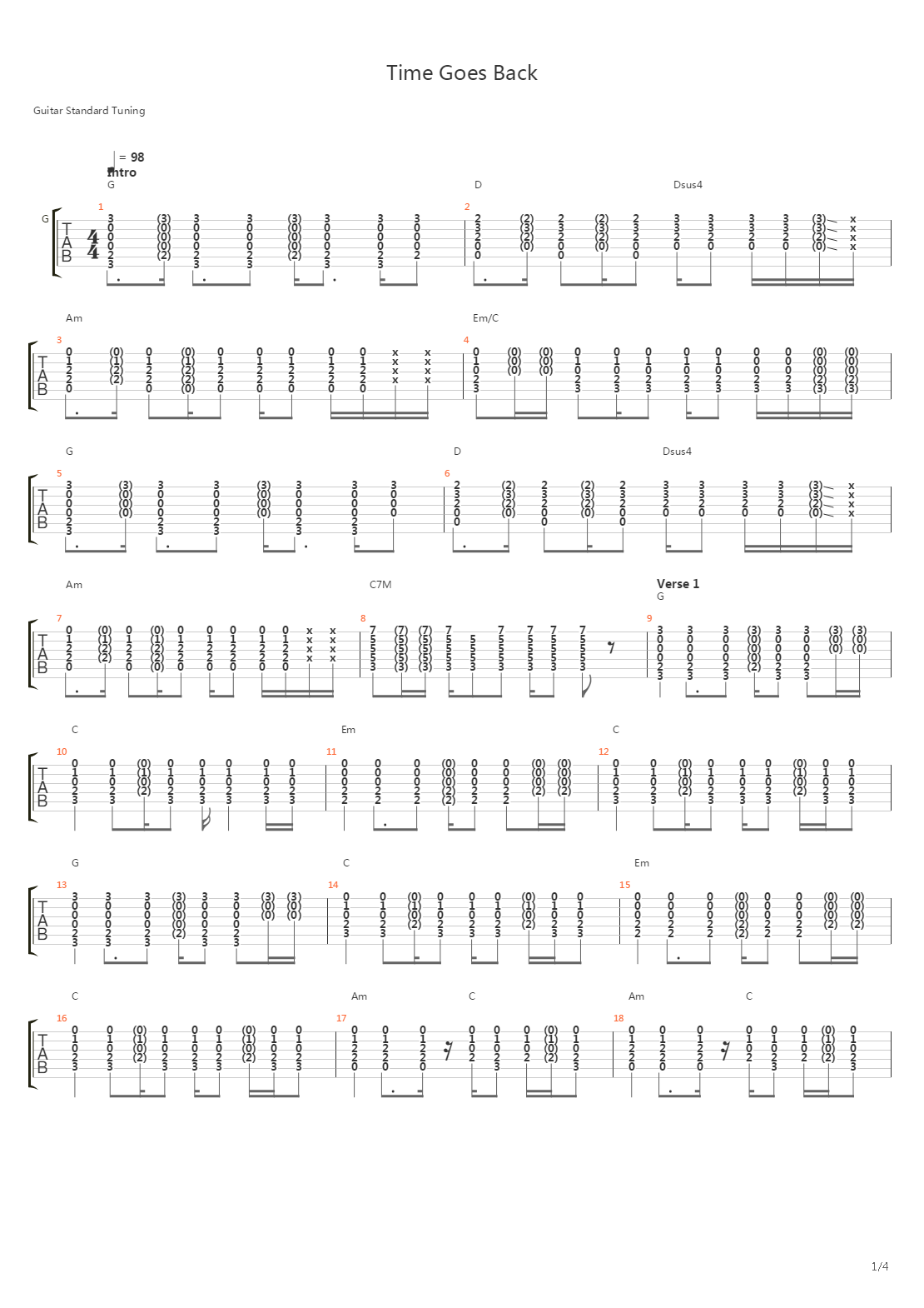 Time Goes Back吉他谱