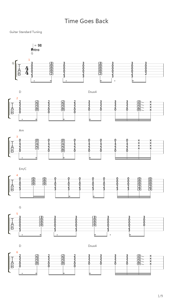 Time Goes Back吉他谱