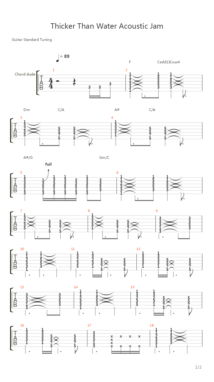 Thicker Than Water  Jam吉他谱