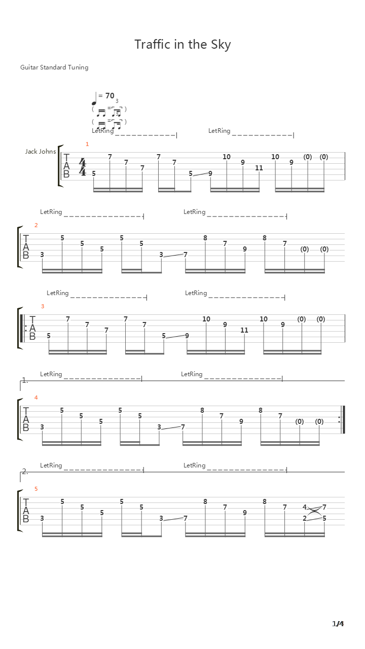 Traffic In The Sky吉他谱