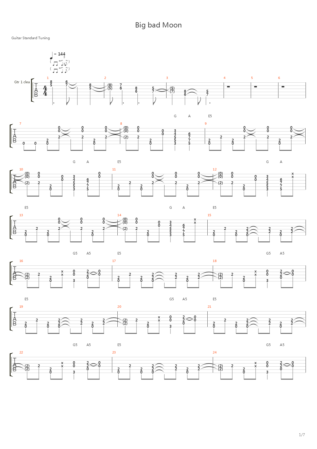 Big Bad Moon吉他谱