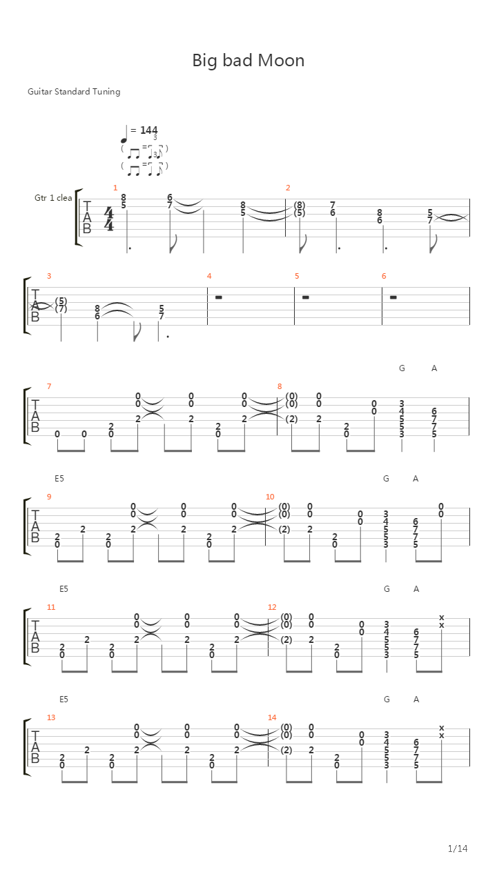 Big Bad Moon吉他谱