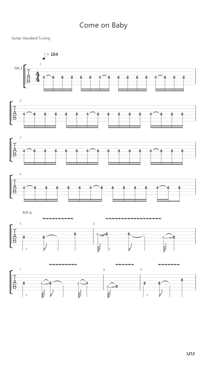 Come On Baby吉他谱