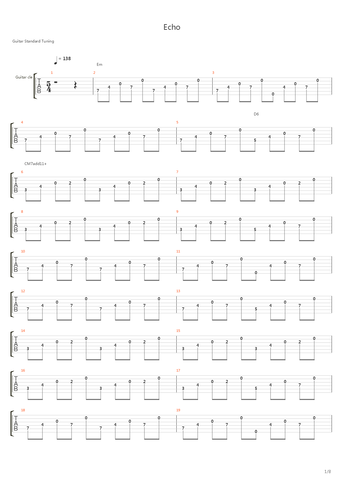 Echo吉他谱