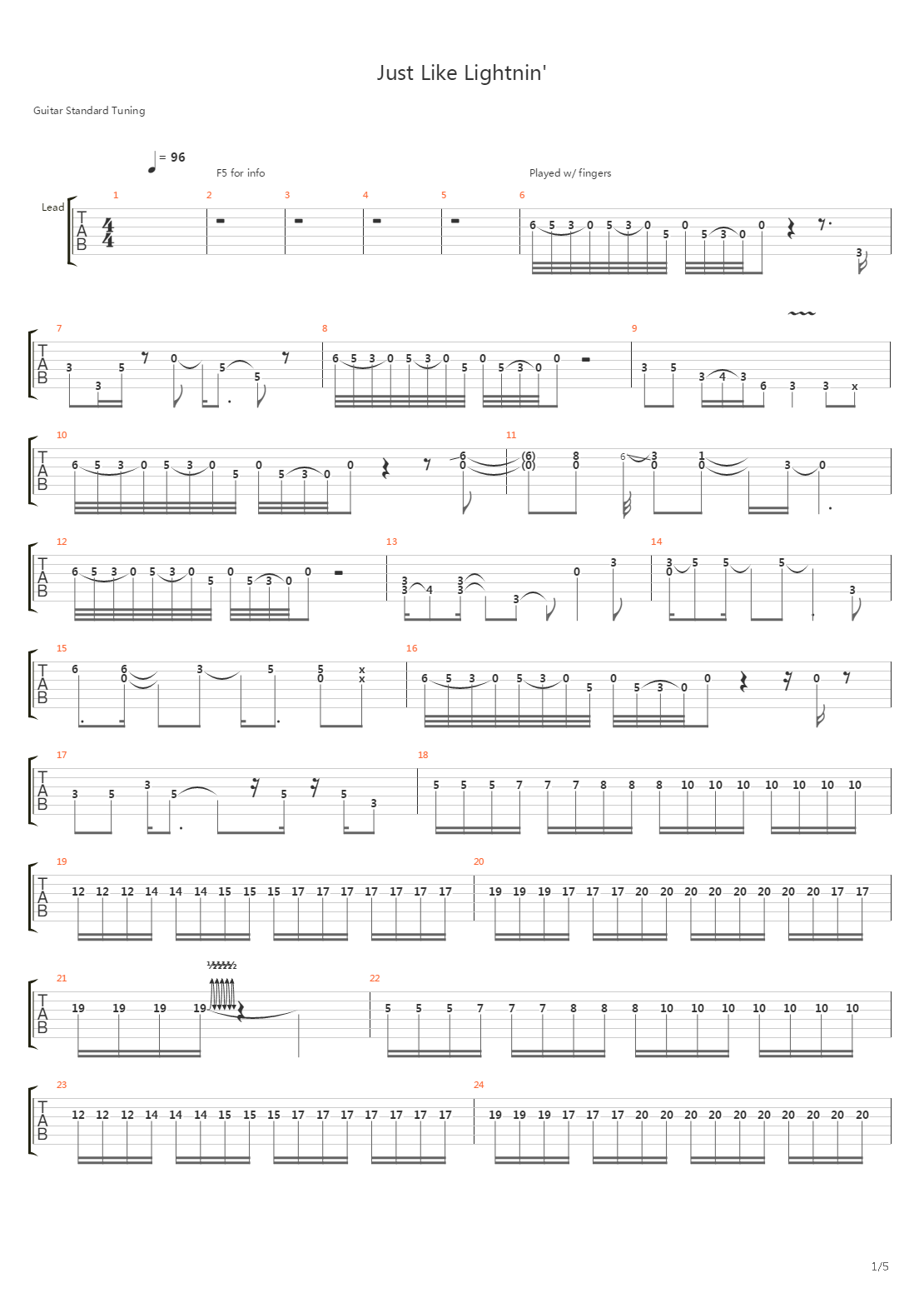 Just Like Lightnin吉他谱
