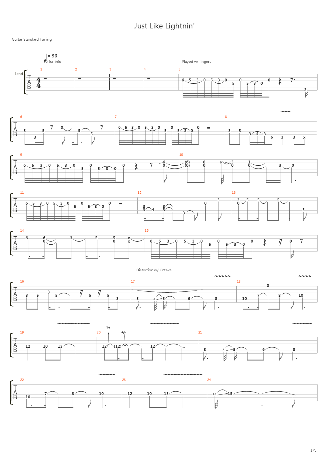 Just Like Lightnin吉他谱