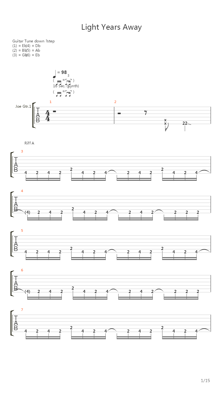 Light Years Away吉他谱
