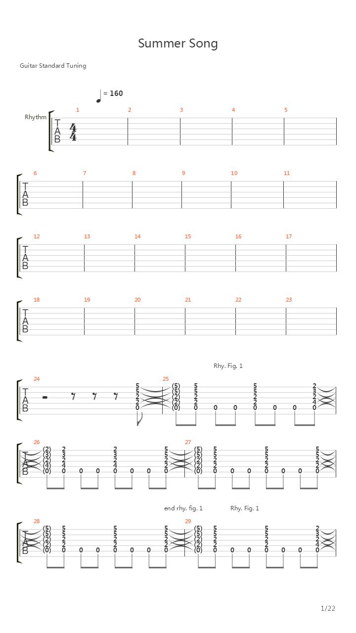 Summer Song  92吉他谱