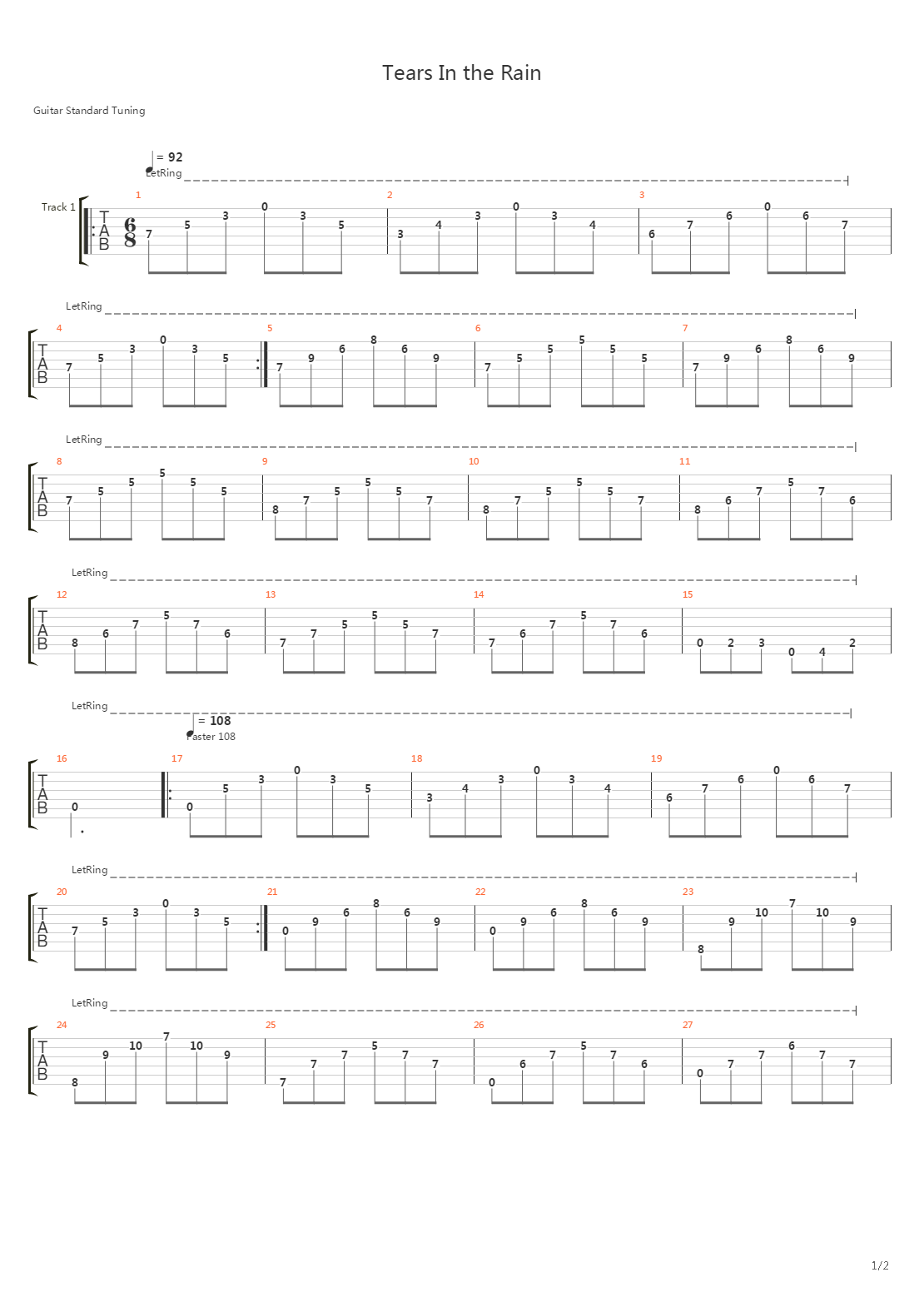 Tears In The Rain吉他谱