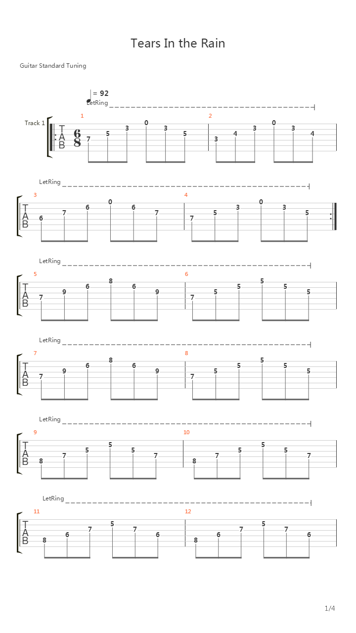 Tears In The Rain吉他谱