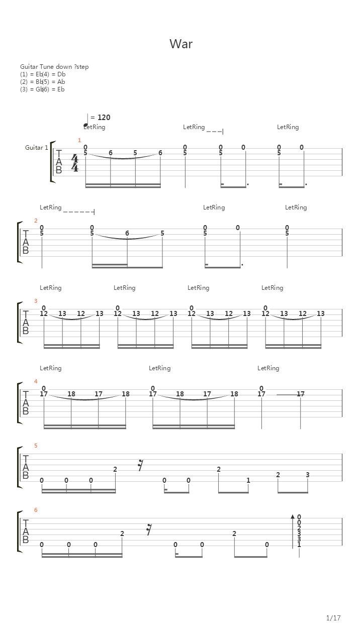 War吉他谱